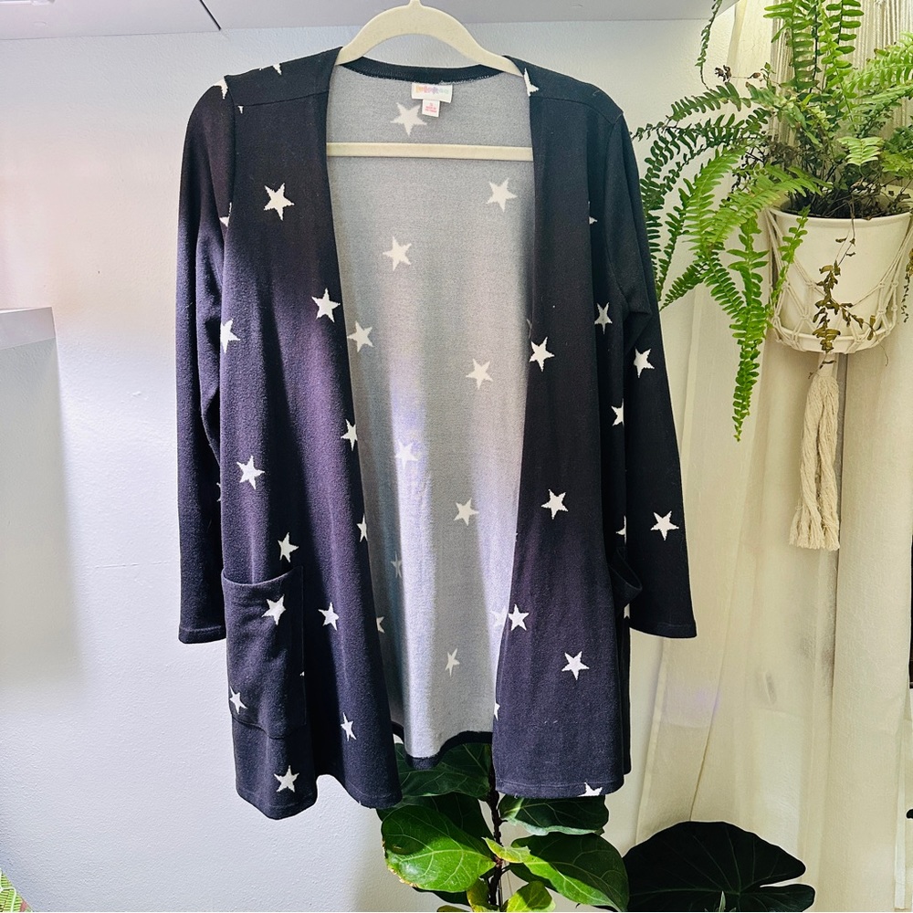 LuLaRoe Grey & White Stars Draped Cardigan